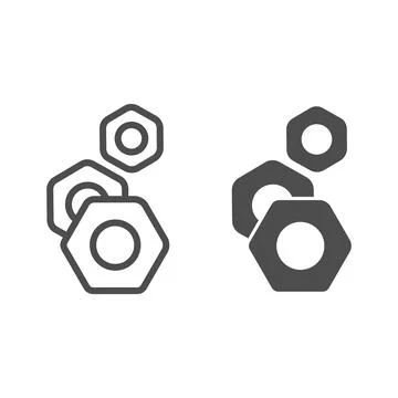 Nuts for screws line and solid icon, Car parts concept, screw-nut sign on white Stock Illustration