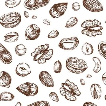 Nuts seamless pattern. Dried fruit and nut endless vector texture Stock Illustration