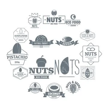 Nuts seeds logo icons set, simple style Stock Illustration