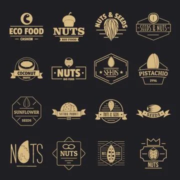 Nuts seeds logo icons set, simple style Stock Illustration