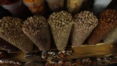 Nuts shelf in the market 1 Video stock 312953193
