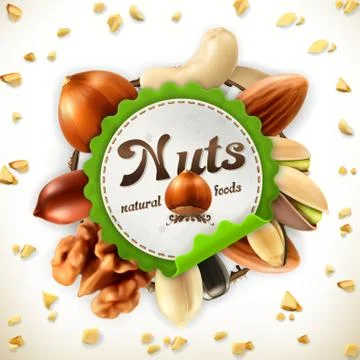Nuts, vector label Stock Illustration