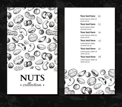 Nuts vector vintage template. Hand drawn engraved food objects. Stock Illustration