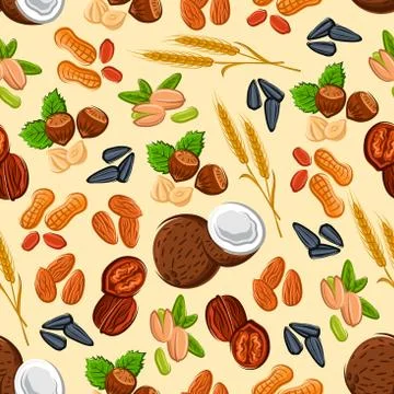 Nuts, wheat and seeds seamless pattern 库存插图