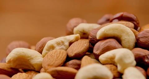 Nuts on a white surface Foto stock