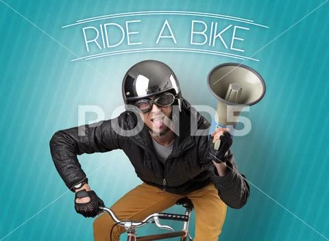 Nutty cyclist on his bike Stock Photos