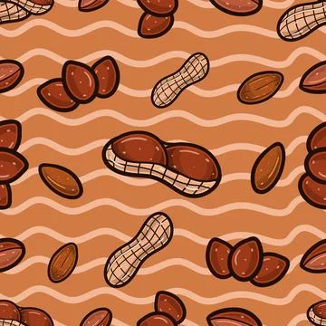 Nutty Seamless Pattern in Cartoon Style. Perfect For Background, Backdrop, .. Stock Illustration