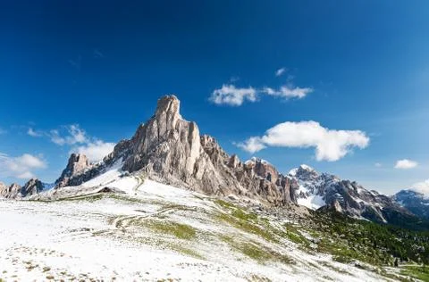 Nuvolau peak after a summer snowfall; passo Giau, Dolomites, Ita Stock Photos