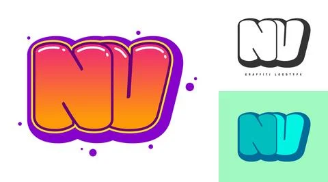 NV logo design for festival or party. Initial letter n and v in graffiti st.. Stock Illustration