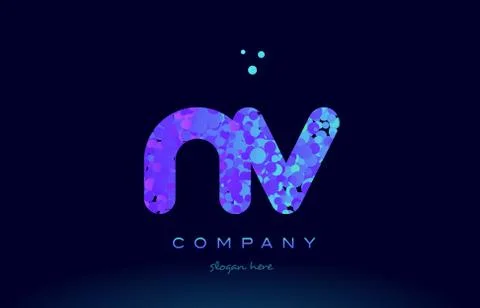Nv n v bubble circle dots pink blue alphabet letter logo icon vector Stock Illustration