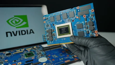 Nvidia background display with chip set. American technology company, leade.. Stock Footage 335086195