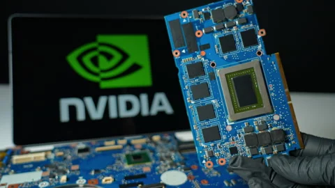 Nvidia background display with chip set. American technology company, leade.. Stock Footage 335088621
