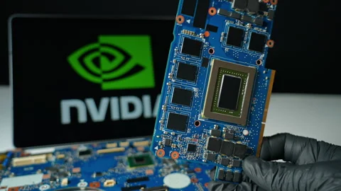 Nvidia background display with chip set. American technology company, leade.. Vidéo 335088715