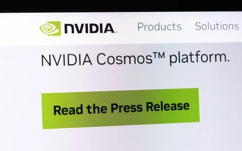Nvidia cosmos platform website interface with press release highlighted Stock-Fotos