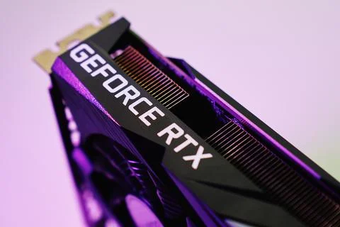 NVidia Geforce RTX 3060 Gaming graphics card illuminated by neon lighting Foto stock
