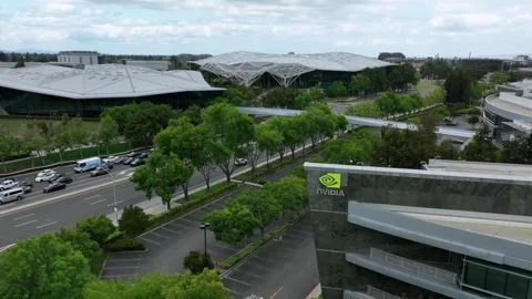 Nvidia headquarters campus with distinctive wave-shaped roof buildings and Stock Footage 336551975