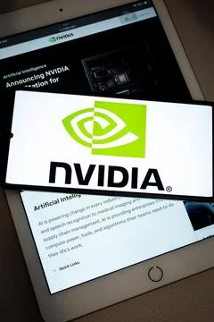 Nvidia logo and ai concept text showing on screen Fotos de archivo