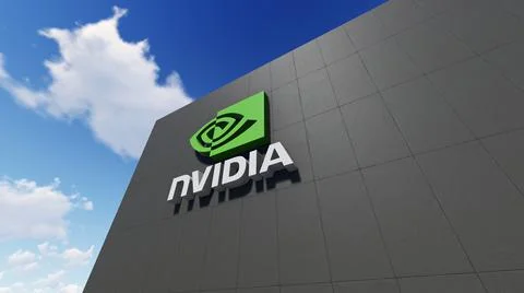 Nvidia logo on the wall, Editorial use only Stock Photos