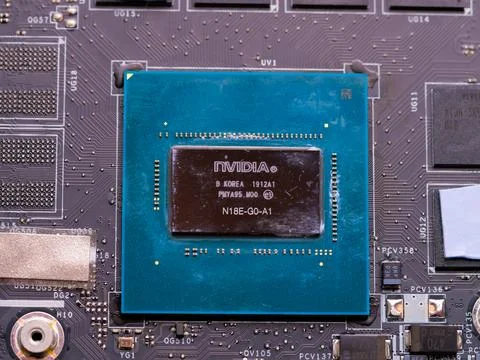 NVIDIA N18E-G0-A1 processor on a laptop motherboard 写真素材