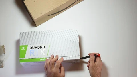 Nvidia Quadro RTX 5000 workstation professional video card unboxing Stock Footage 103339493
