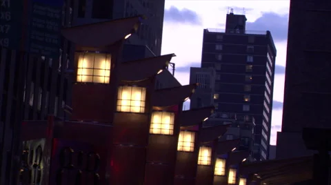 NY-buildings lights sunset Stock Footage 46973284
