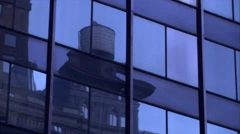 NY-buildings water tower reflection Stock Footage 46990112