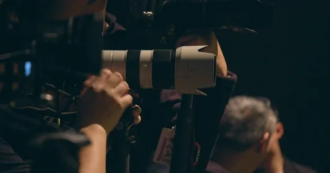 NY Fashion Week. Close up camera lenses shooting fashion show. Stock Footage 124720448