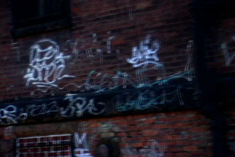 NY Graffiti Fence Building Stock Footage