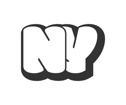 NY logo, bubble comic lettering, rounded in graffiti style black and white .. Stock Illustration