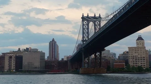 NY Manhattan Bridge Passing Below With Brooklyn View 4k Vidéo 75947163