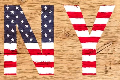 Ny painted with pattern of flag united states old oak wood Stock Photos