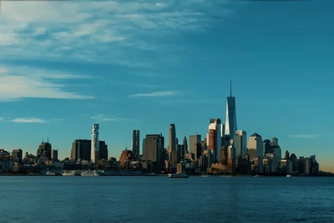 NY skyline viewed from NJ Stock Footage 76424209