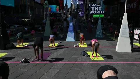 NY: Summer Solstice Yoga In Times Square, US Stock Footage
