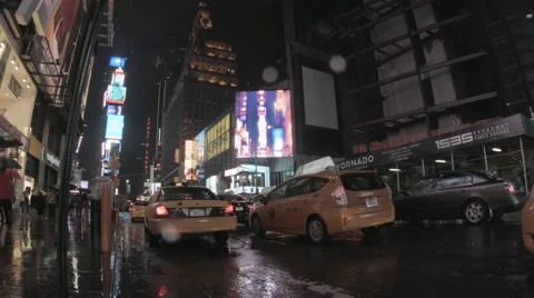 NY Time Square Cab at night Stock Footage 40367443