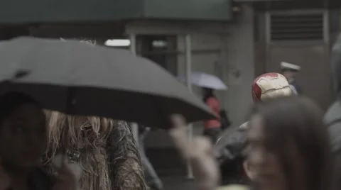 NY Time Square Chewbacka &amp; Iron Man posing for Pic Video stock 40367481