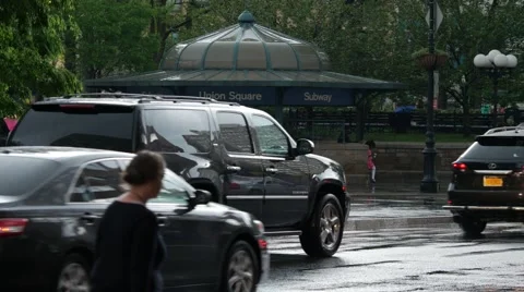 NYC 4K Union square rain 25P 스톡 동영상 41564372