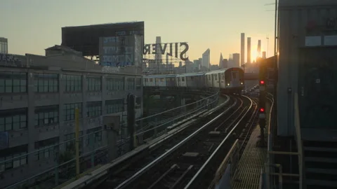 NYC 7 Train Entering Queens Station Stock Footage 341848455