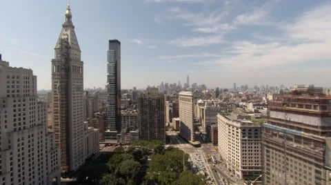 NYC Aerial Low Angle View of Madison Square Park in Manhattan Stock Footage 40106985