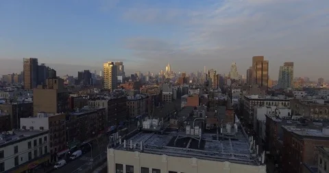 NYC Aerial Rising Up Over Cityscape View Manhattan New York City Skyscrapers 4K Stock Footage