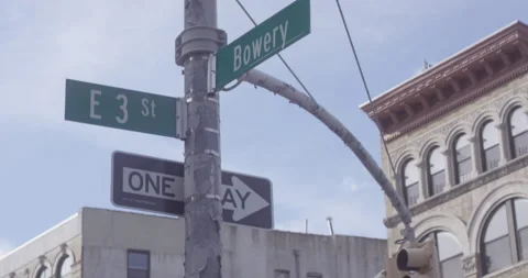 NYC Bowery Intersection Signage Stock Footage 188588083