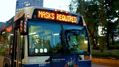 NYC Bus - MASKS REQUIRED Display Stock Footage 142618587