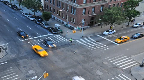 NYC Busy Midtown Intersection Overhead View Stock Footage 34998771