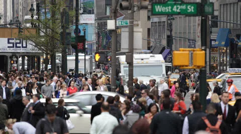 NYC Busy Street Traffic, Crowd Pedestrian People Crossing Street New York City Stock Footage