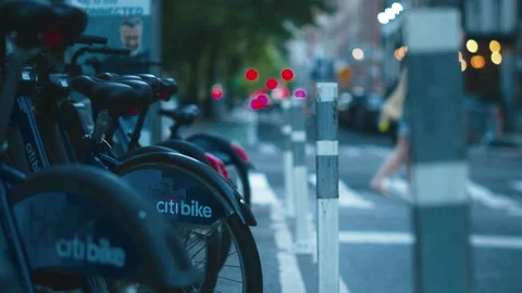 NYC Citibike Rack Closeup Stock Footage 154137250