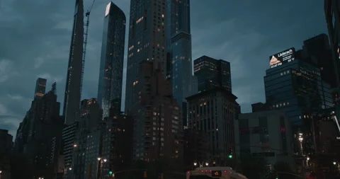 NYC Columbus Circle at Night, Cloudy Skies - Establishing Shot Stock Footage 152721662