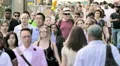 NYC commuters crowd business people walk Manhattan New York City slow motion HD Footage