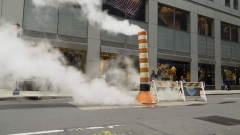 NYC Construction steam on the streets Stock Footage