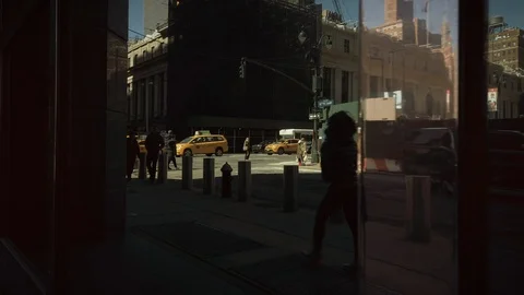 NYC Creative Establishing shot with traffic and Yellow Taxi Cab Stock Footage 105256997