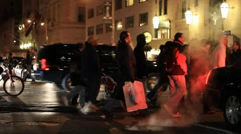 NYC Crowded Crosswalk at Night Stock Footage 10579202