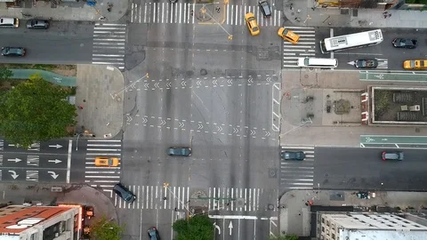 NYC Drone Top Down Intersection Shot Video stock 92999993